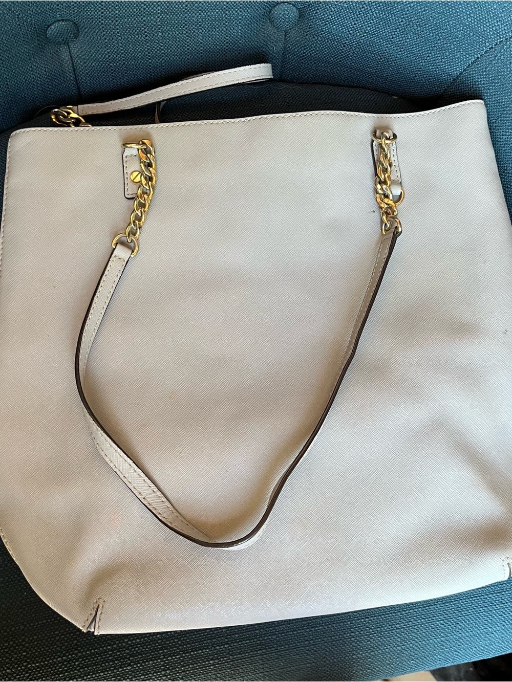 Michael Kors MK Chain-Handle Tote Bag - Gray Pebbled Leather - Picture 4 of 16